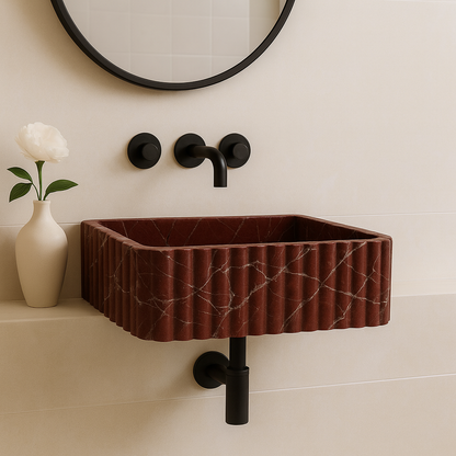 Lavante Rosso Marble Sink | Handcrafted Italian Red Stone Basin