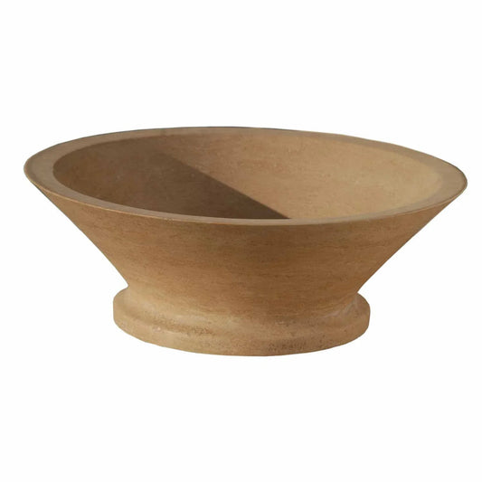 Elegant travertine vessel sink enhancing modern bathroom aesthetics with natural stone charm.