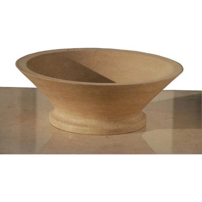 Elegant travertine vessel sink enhancing modern bathroom aesthetics with natural stone charm.
