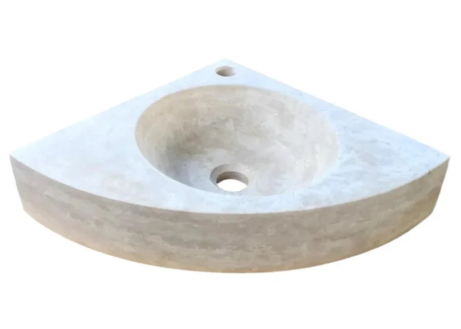 Troia Light Travertine Wall-mount Bathroom Corner Vanity Sink (W)16" (L)16" (H)4".