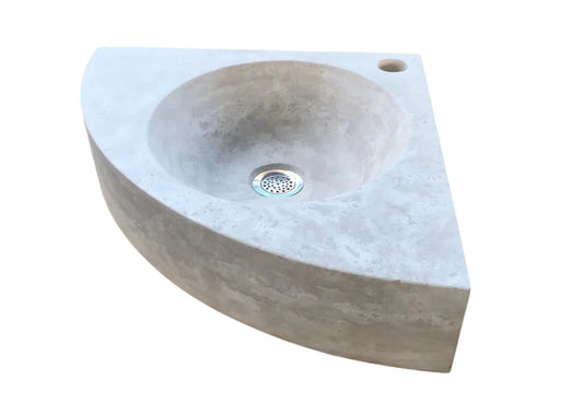 Troia Light Travertine Wall-mount Bathroom Corner Vanity Sink (W)16" (L)16" (H)4".