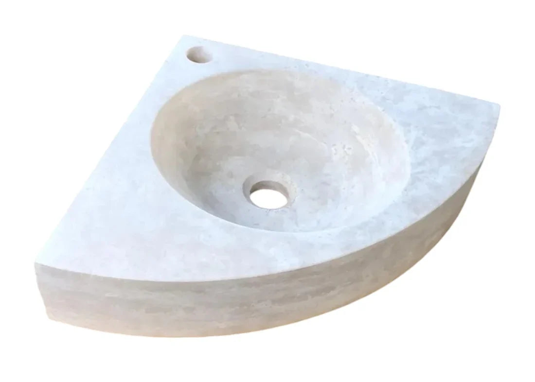 Troia Light Travertine Wall-mount Bathroom Corner Vanity Sink (W)16" (L)16" (H)4".