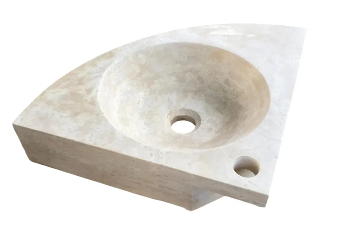 Troia Light Travertine Wall-mount Bathroom Corner Vanity Sink (W)16" (L)16" (H)4".