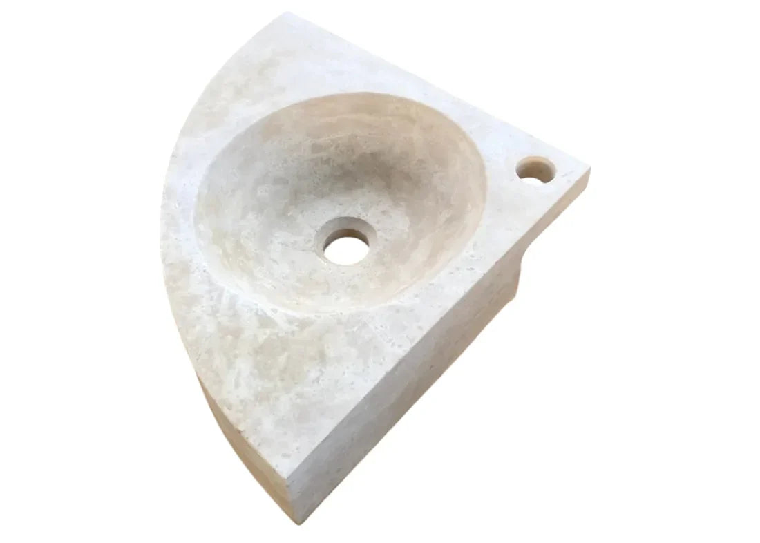 Troia Light Travertine Wall-mount Bathroom Corner Vanity Sink (W)16" (L)16" (H)4".