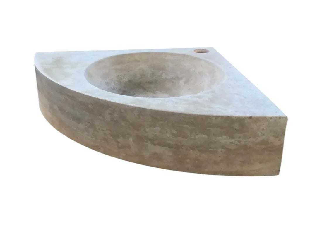 Troia Light Travertine Wall-mount Bathroom Corner Vanity Sink (W)16" (L)16" (H)4".