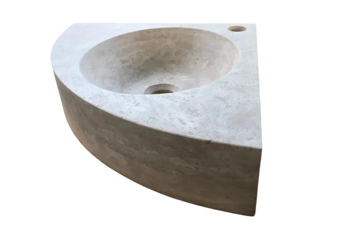 Troia Light Travertine Wall-mount Bathroom Corner Vanity Sink (W)16" (L)16" (H)4".
