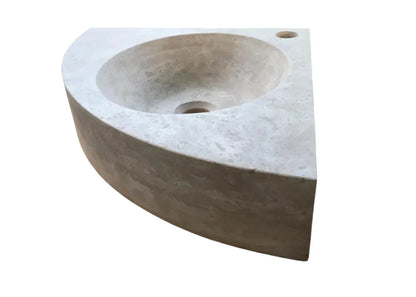 Troia Light Travertine Wall-mount Bathroom Corner Vanity Sink (W)16" (L)16" (H)4".