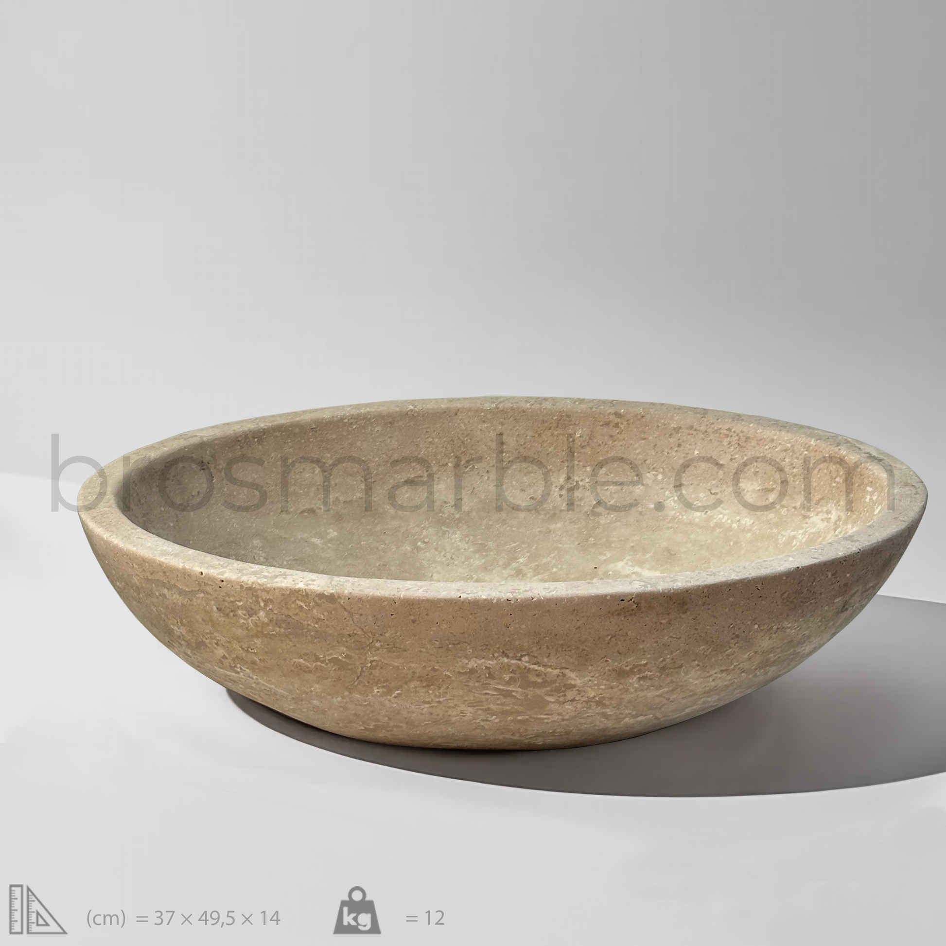 View the image of Light Travertine Oval Vessel Sink (BRS012) at BROSMARBLE. Premium marble sink in the Bathroom Sinks category, available for $410.00.