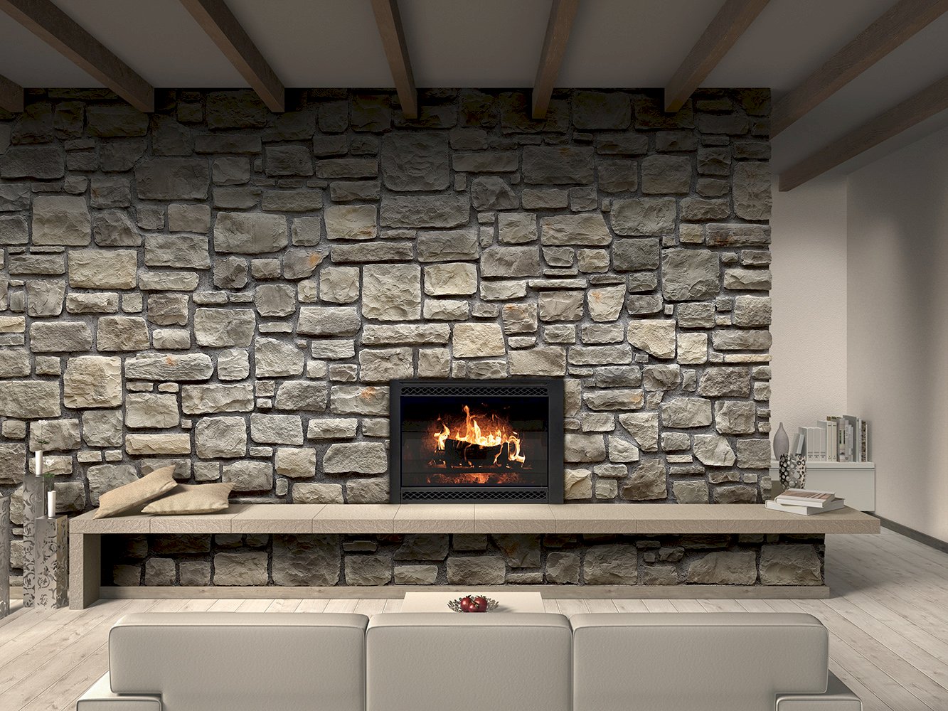 Elegant Ashlar Pattern stone wall constructed with high-quality manufactured stone, perfect for modern architectural designs.
