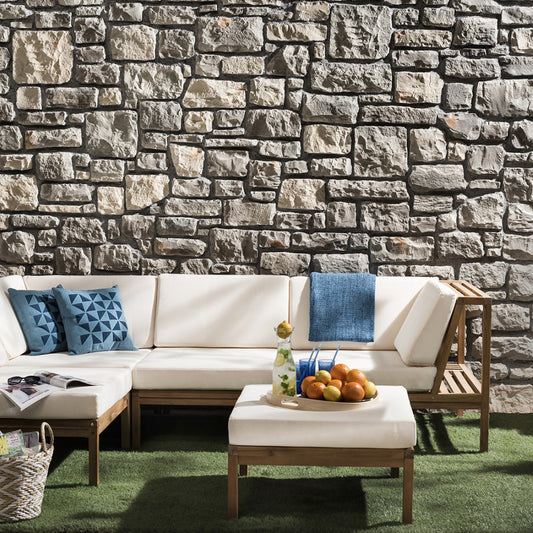 Elegant Ashlar Pattern stone wall constructed with high-quality manufactured stone, perfect for modern architectural designs.