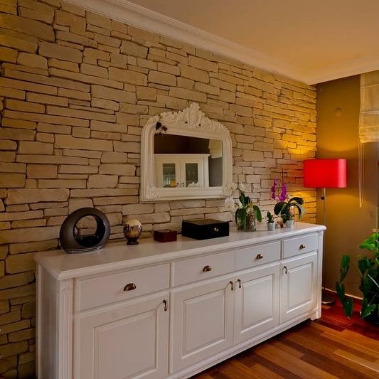Sierra Pearl manufactured stone exterior wall showcasing natural texture and durability