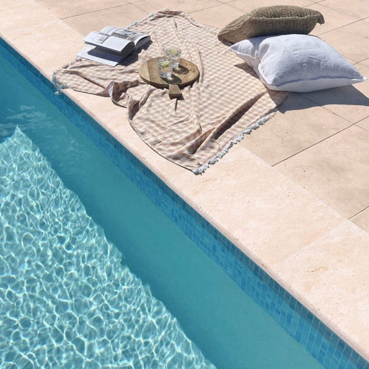 Miletos Ivory 12"x24" Tumbled Travertine Pool Coping - Full Truckload.