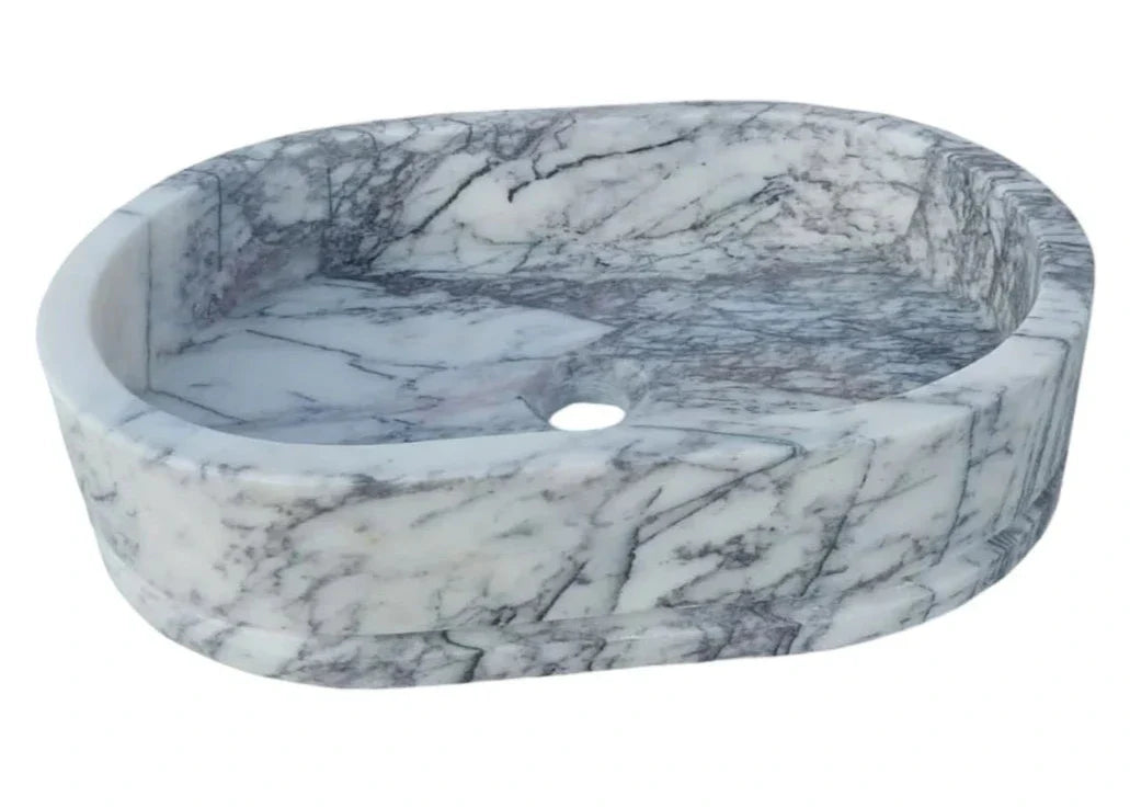 New York Marble Ellipse Wall-mount Bathroom Sink (W)14" (L)20" (H)5".