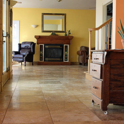 Oasis Gold Travertine Honed and Filled Floor and Wall Tile - Livfloors Collection.