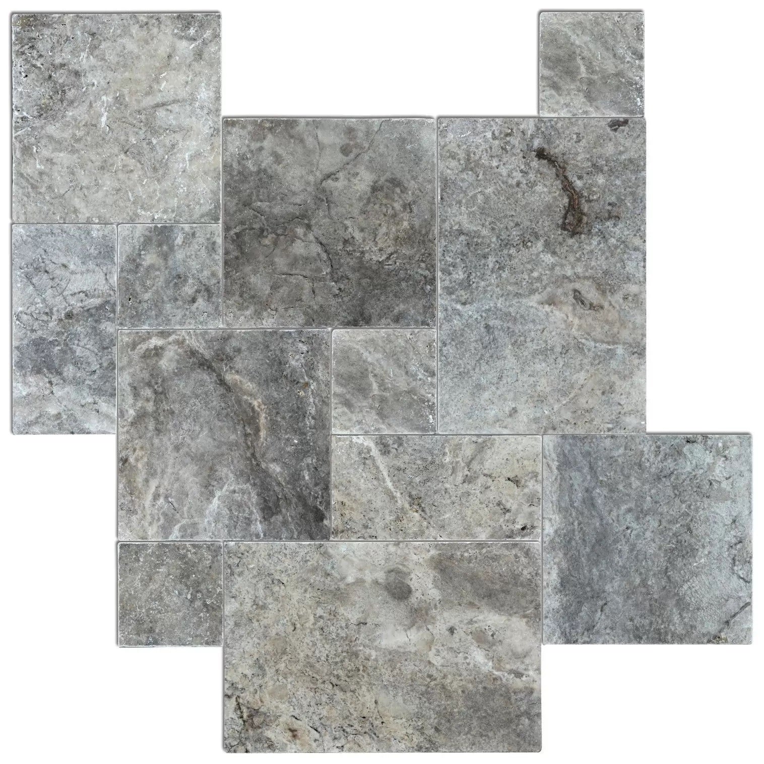 Elegant silver decor complimenting natural travertine stone for sophisticated interior design.