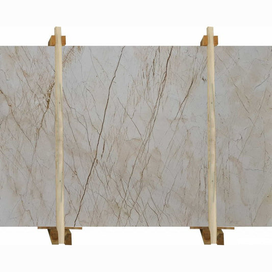 Elegant beige marble surface showcasing intricate natural patterns and smooth texture for refined interior design.