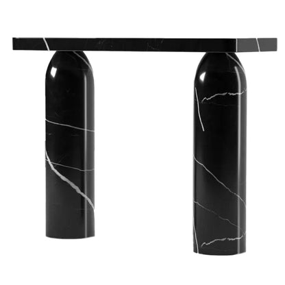 Toros Black Marble Designer Round Legs Console Polished.