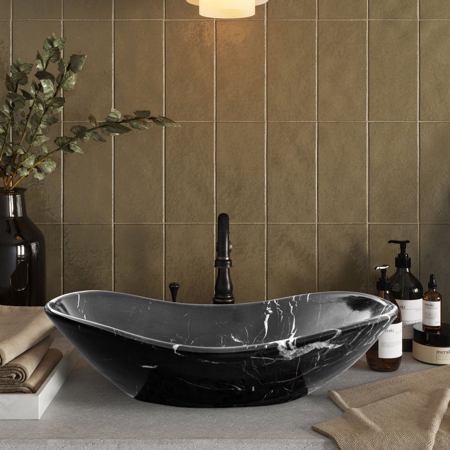 Elegant black marble surface showcasing luxurious and sophisticated interior design elements