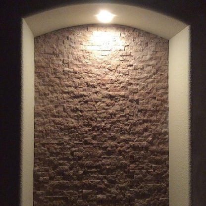 Natural Travertine stone in rich Noce Brown finish, ideal for elegant flooring and wall applications