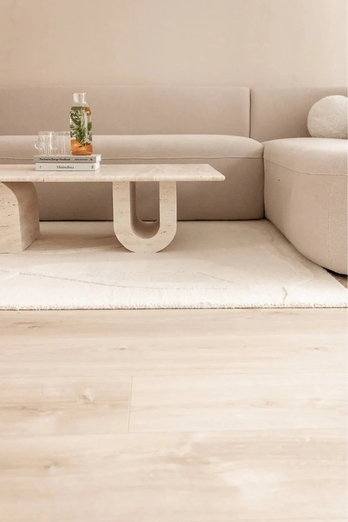 Troia Light Travertine Designer Coffee Table U Shape Legs (W)28" (L)48" (H)13".