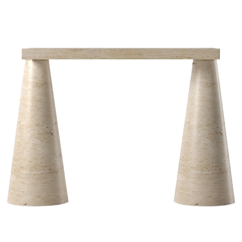 Troia Light Travertine Designer Cone Shape Legs Console Polished.