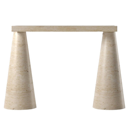 Troia Light Travertine Designer Cone Shape Legs Console Polished.