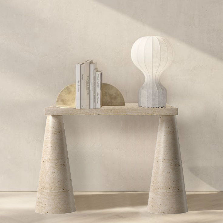 Troia Light Travertine Designer Cone Shape Legs Console Polished.