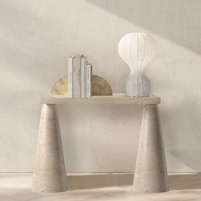 Troia Light Travertine Designer Cone Shape Legs Console Polished.