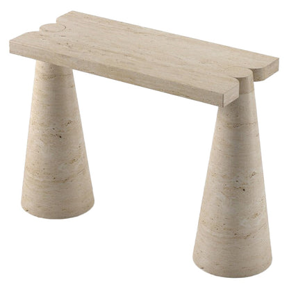 Troia Light Travertine Designer Cone Shape Legs Console Polished.