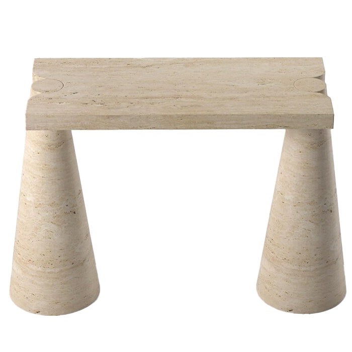 Troia Light Travertine Designer Cone Shape Legs Console Polished.