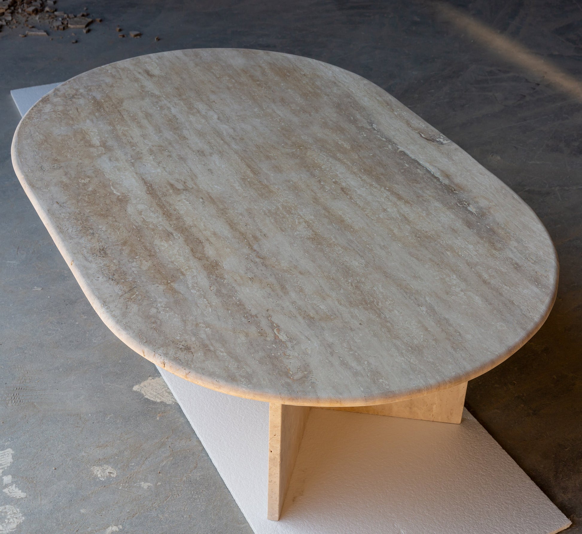 Elegant travertine coffee table showcasing natural stone texture ideal for sophisticated living room decor