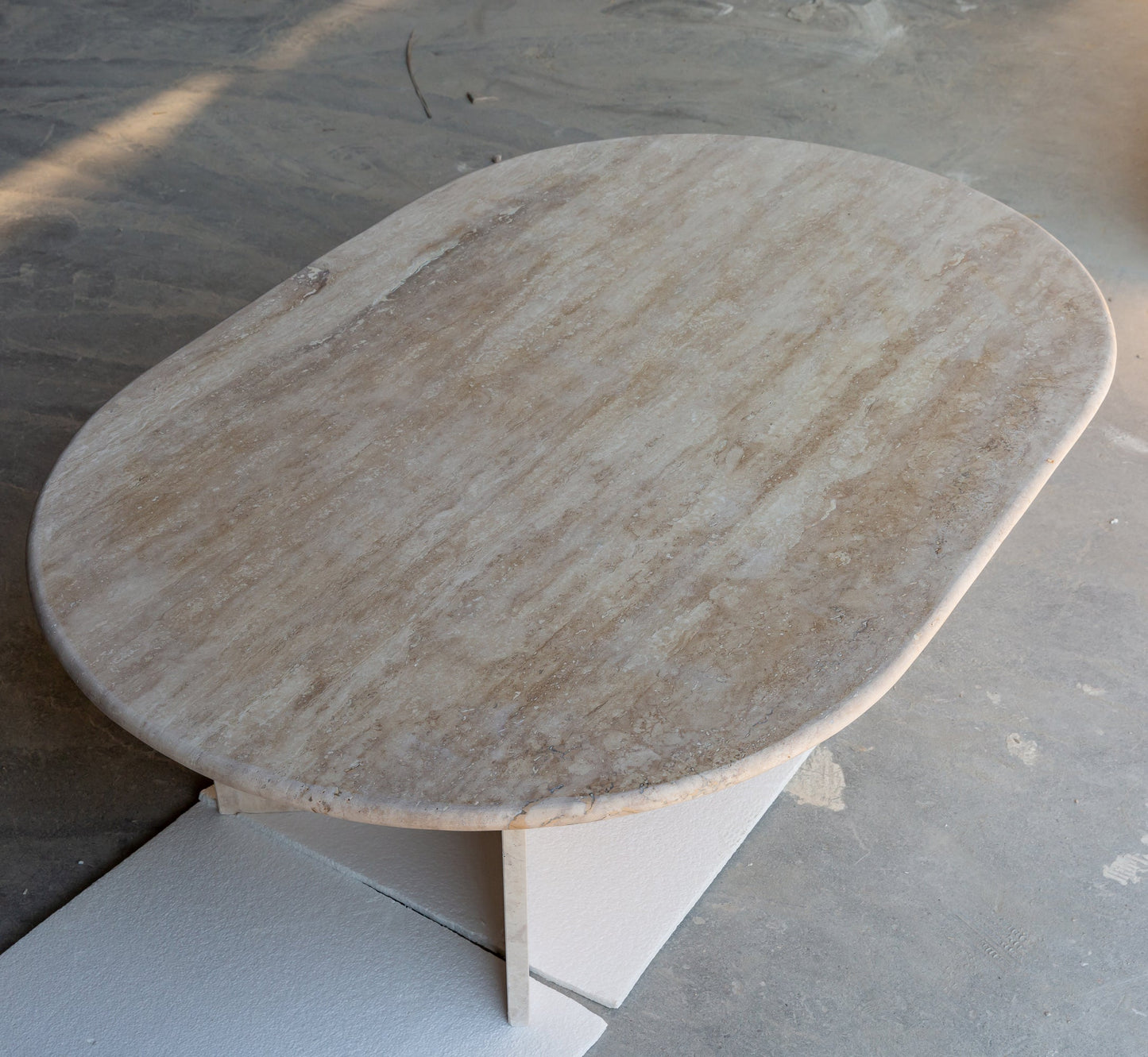 Elegant travertine coffee table showcasing natural stone texture ideal for sophisticated living room decor