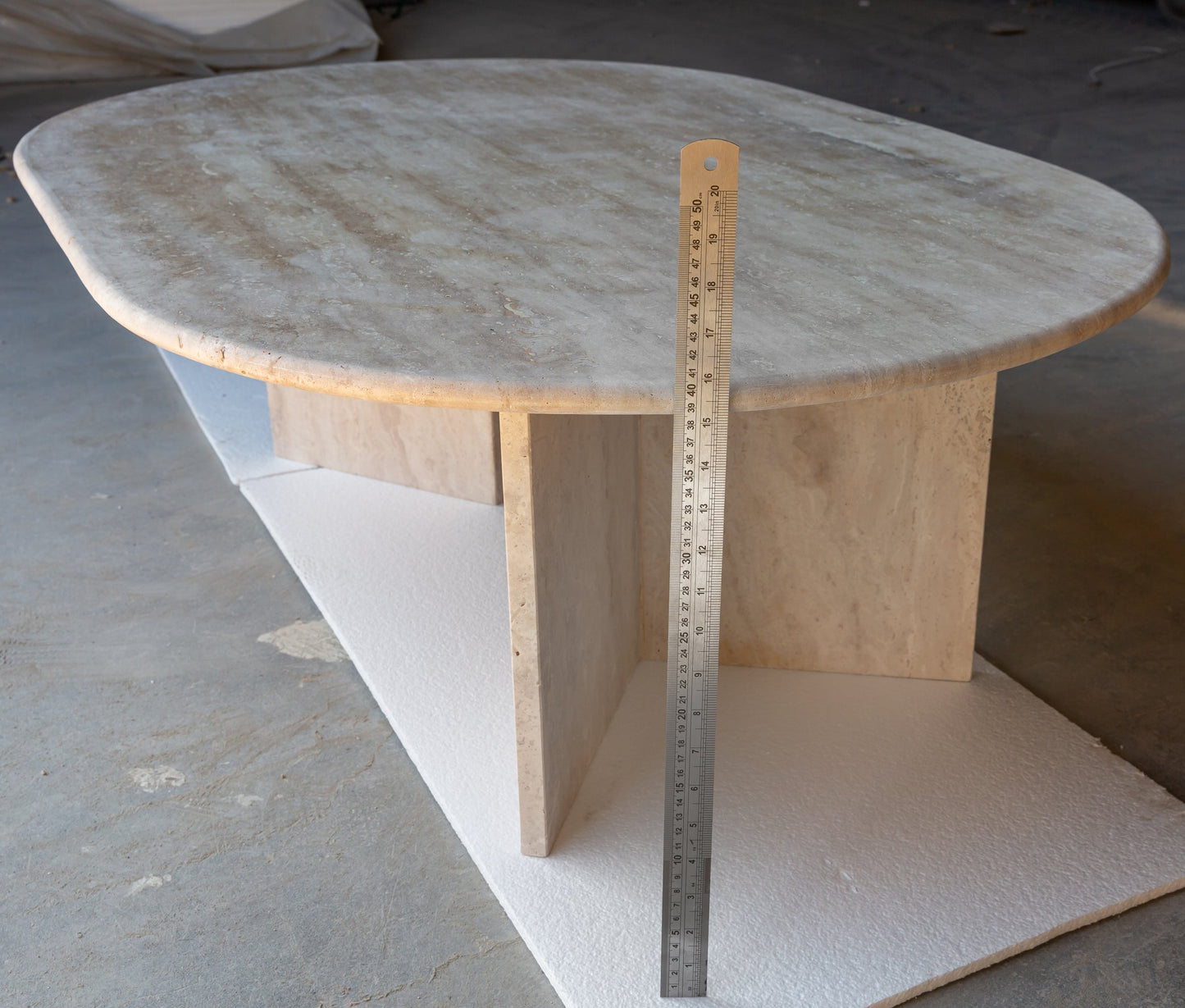 Elegant travertine coffee table showcasing natural stone texture ideal for sophisticated living room decor