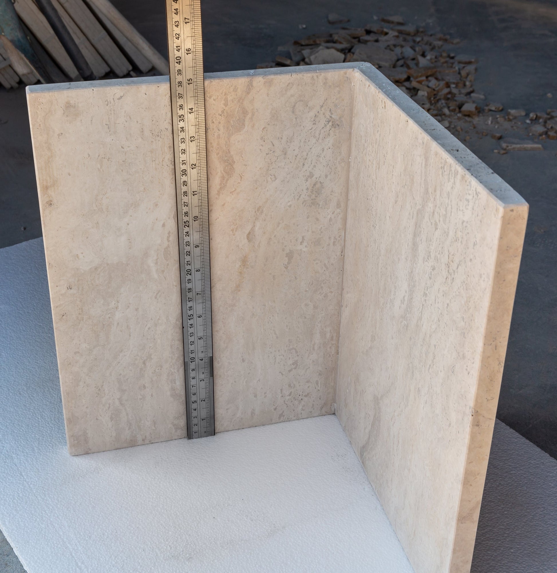 Elegant travertine coffee table showcasing natural stone texture ideal for sophisticated living room decor