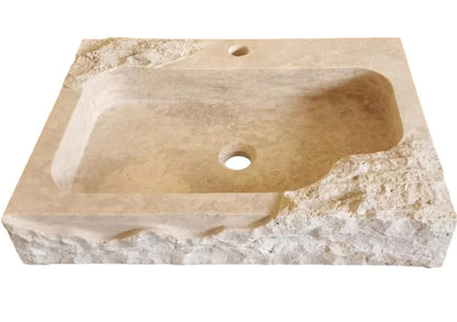 Beige Travertine Rectangular Wall-mount Bathroom Sink Rustic (W)16" (L)24" (H)5".