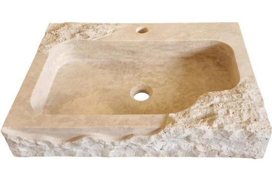Beige Travertine Rectangular Wall-mount Bathroom Sink Rustic (W)16" (L)24" (H)5".
