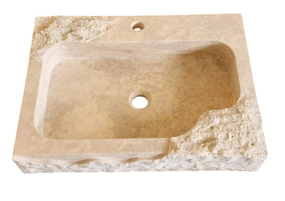 Beige Travertine Rectangular Wall-mount Bathroom Sink Rustic (W)16" (L)24" (H)5".