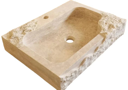 Beige Travertine Rectangular Wall-mount Bathroom Sink Rustic (W)16" (L)24" (H)5".