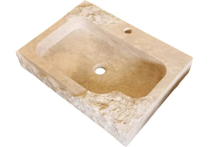 Beige Travertine Rectangular Wall-mount Bathroom Sink Rustic (W)16" (L)24" (H)5".