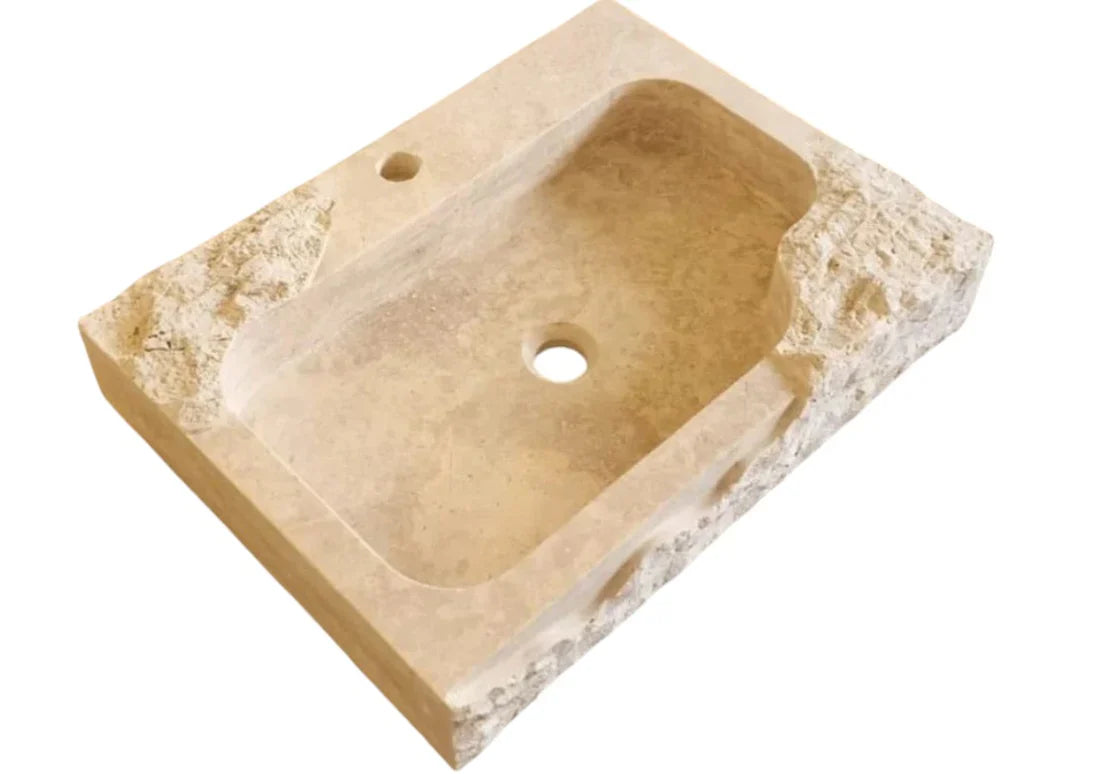 Beige Travertine Rectangular Wall-mount Bathroom Sink Rustic (W)16" (L)24" (H)5".