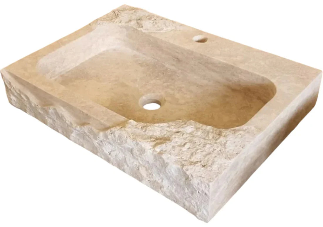 Beige Travertine Rectangular Wall-mount Bathroom Sink Rustic (W)16" (L)24" (H)5".