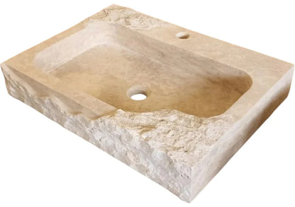 Beige Travertine Rectangular Wall-mount Bathroom Sink Rustic (W)16" (L)24" (H)5".