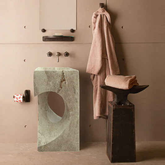 Elegant walnut and travertine combination showcasing natural textures for sophisticated interior design.