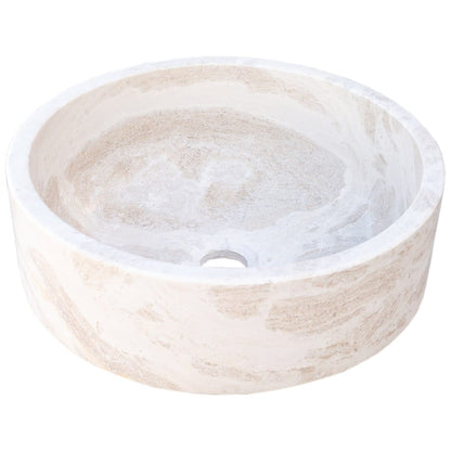 Elegant limestone vessel sink showcasing natural stone texture, perfect for modern bathroom designs